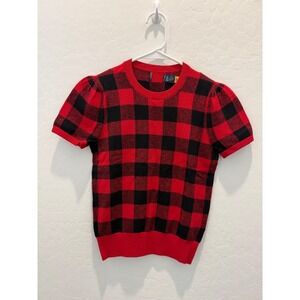 Polo Ralph Lauren Plaid Cotton Wool Short Sleeve Sweater NWOT XS Puff Sleeve
